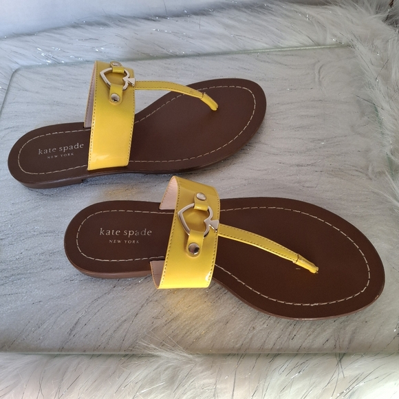 Kate Spade Cece Heart Yellow Patent Leather Thong Slip-On Sandals Women Size 7 - Picture 7 of 12